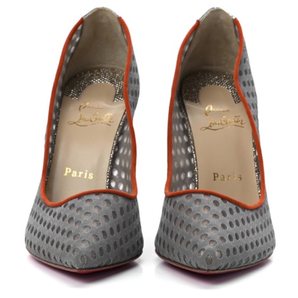 CHRISTIAN LOUBOUTIN Fishnet Suede Follies Resille 100 Pumps 38 Pre-Loved - Picture 8 of 16